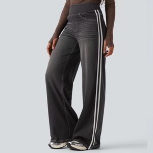Halara Flex Black Wide-leg Side Stripe Denim Jeans Size M